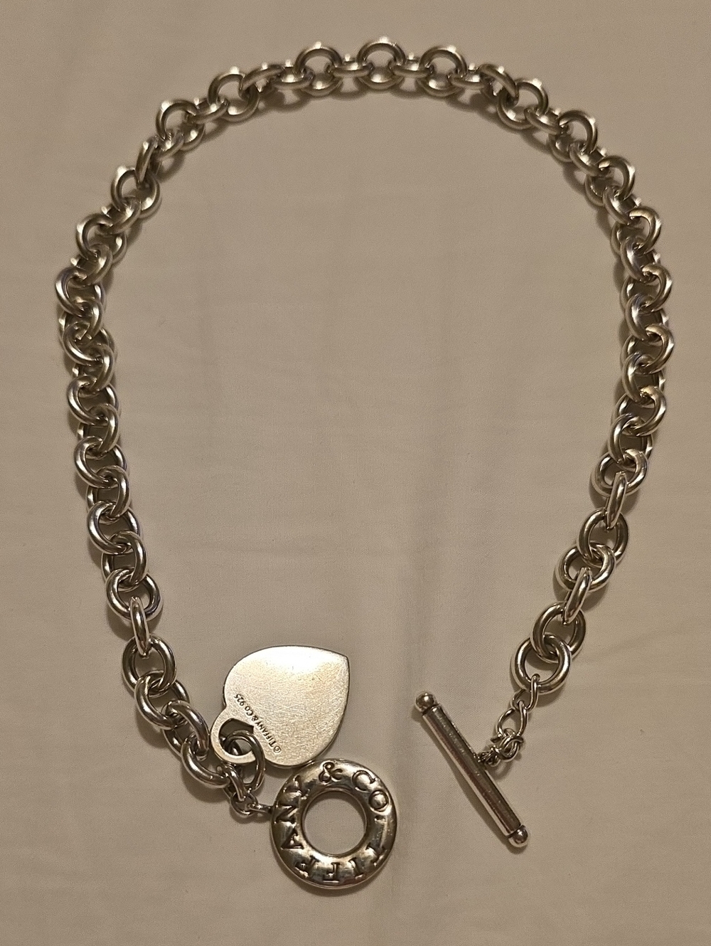Tiffany & Co. Sterling Silver Heart Toggle Necklace. 17 Inch